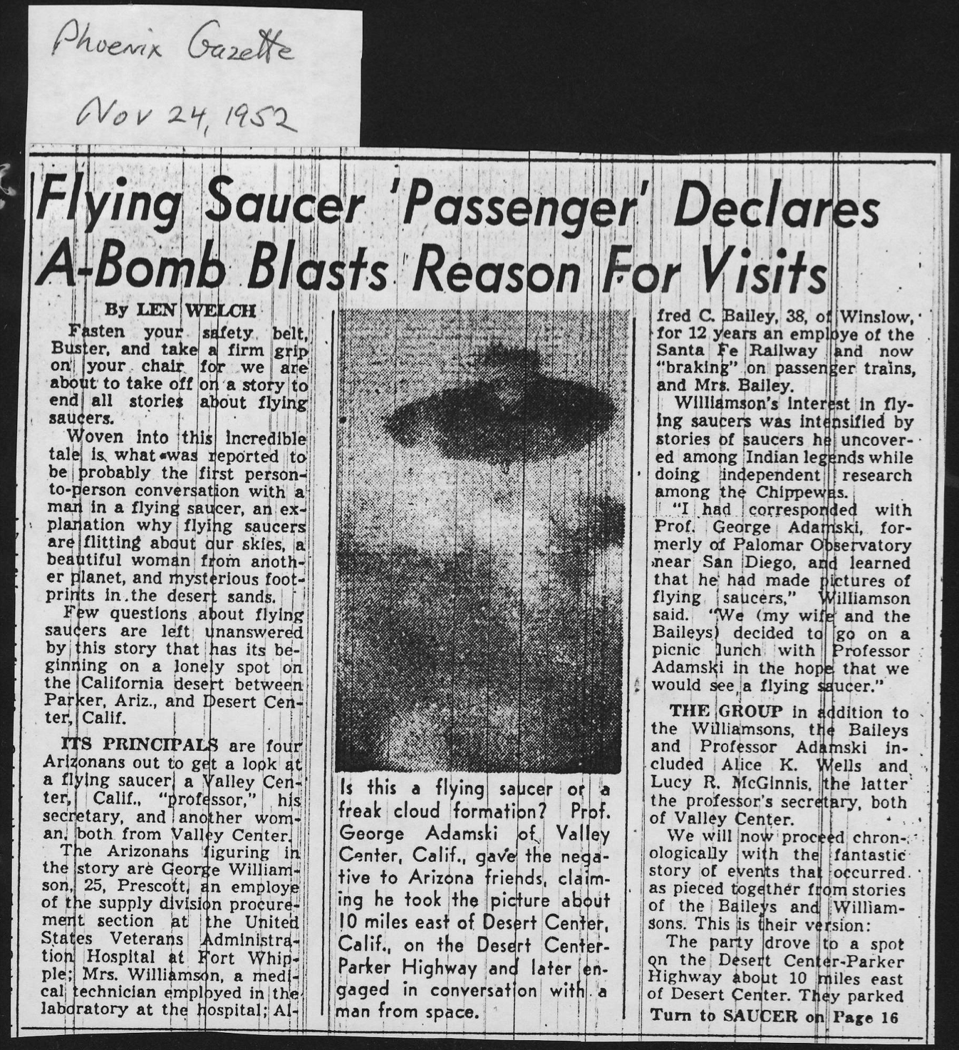 Phoenix Gazette – November 24, 1952